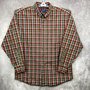 PENDLETON Button Down Shirt Mens Large Red Green Blue Check Plaid 100% Cotton